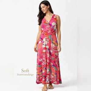 Soft Surroundings Floral Maxi Dress Pink Boho Sleeveless Size Petite Large